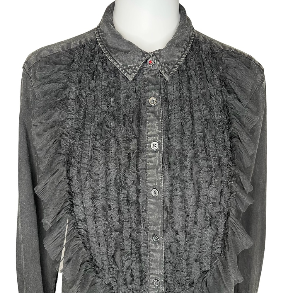 Pilcro Tulle Faded Black Collar Button Up Small - Picture 2 of 8